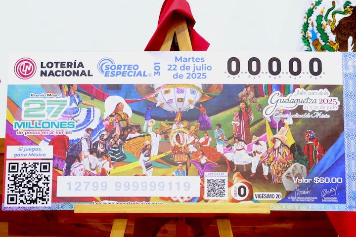 Develan ‘cachito‘ de la Lotería Nacional en honor a la Guelaguetza 2025