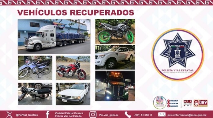 Policía Vial de Oaxaca recupera 23 vehículos con reporte de robo durante mayo