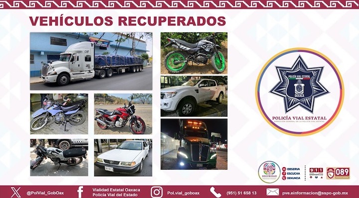 Policía Vial de Oaxaca recupera 23 vehículos con reporte de robo durante mayo