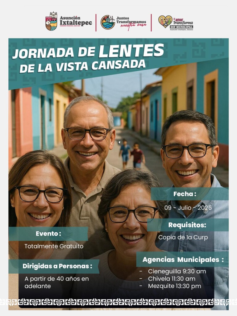 Jornada gratuita de lentes en Ixtaltepec este 9 de julio