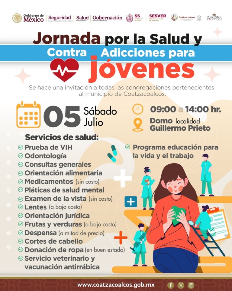 Ofrecerán servicios de salud gratuitos este 5 de julio en Coaztacoalcos