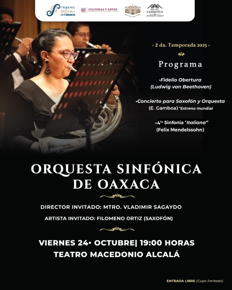 ¡Concierto gratuito de la Orquesta Sinfónica de Oaxaca este viernes!