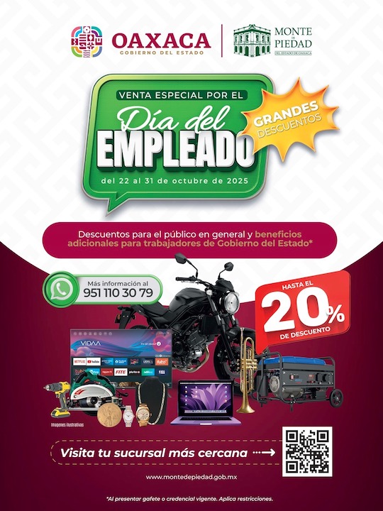 Monte de Piedad de Oaxaca invita a su venta especial por el Día del Empleado