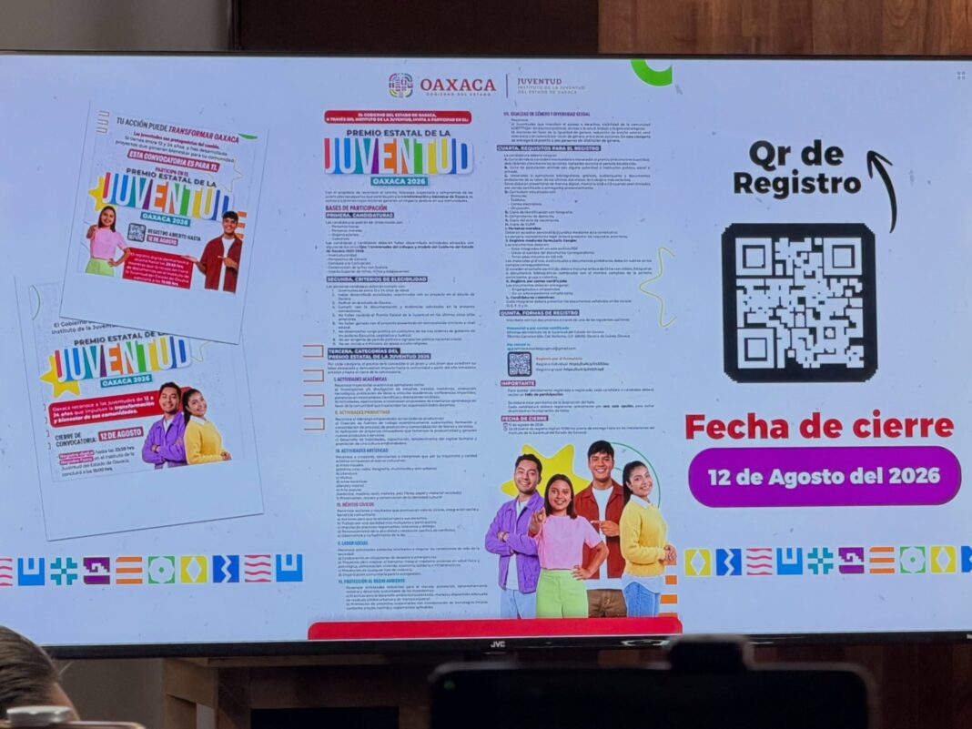 Lanzan convocatoria para el Premio Estatal de la Juventud 2026 en Oaxaca