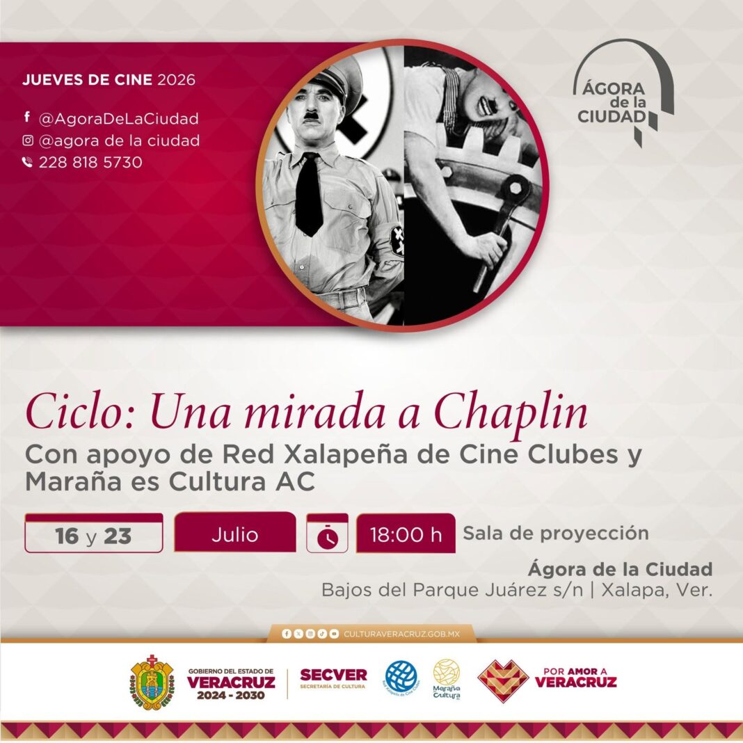Rendirán homenaje a Charles Chaplin con ciclo de cine gratuito en el Ágora de Xalapa
