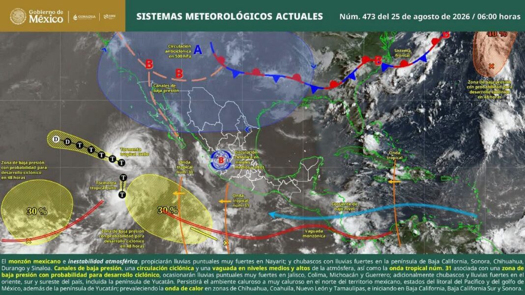 Onda tropical 31 y canal de baja presión generarán lluvias y calor extremo en Oaxaca