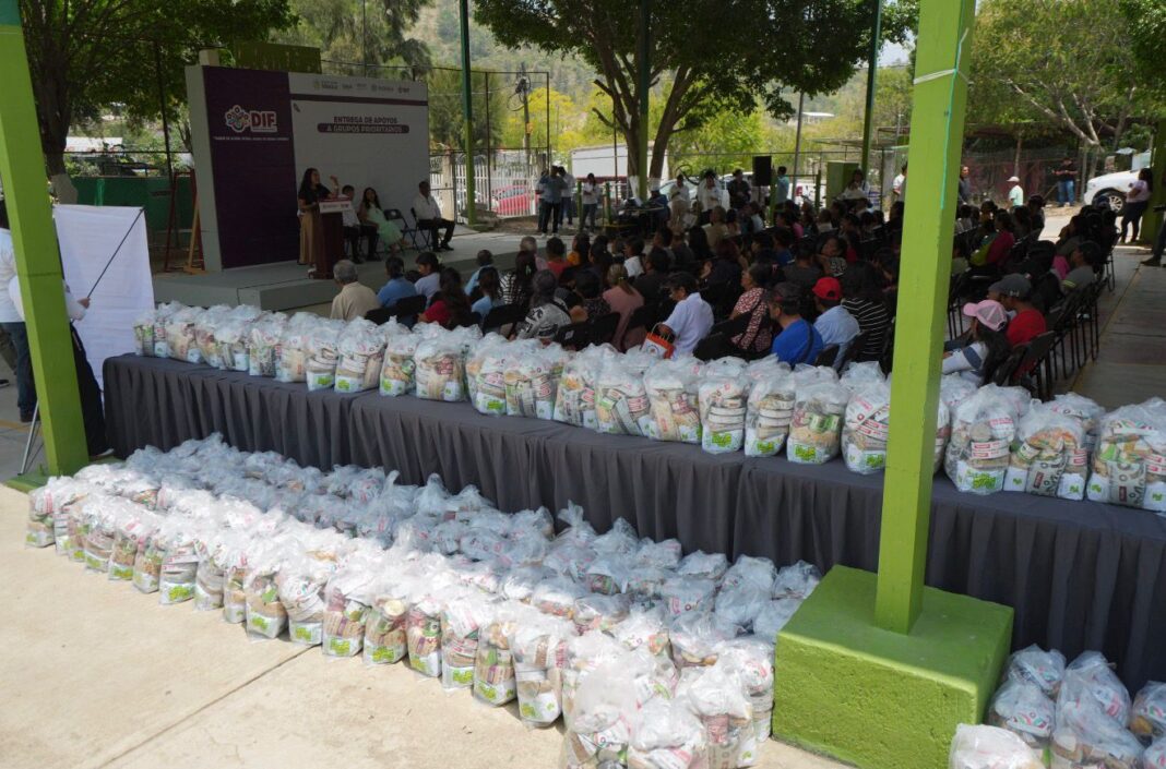 DIF Oaxaca acerca apoyos alimentarios, aparatos de movilidad y lentes a familias de Santa Rosa Panzacola
