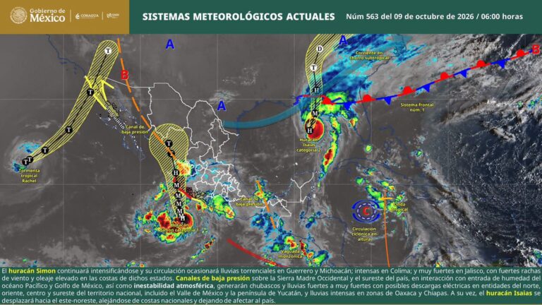 Efecto simultáneo de “Simón” e “Isaías” traerá lluvias y oleaje elevado a Oaxaca