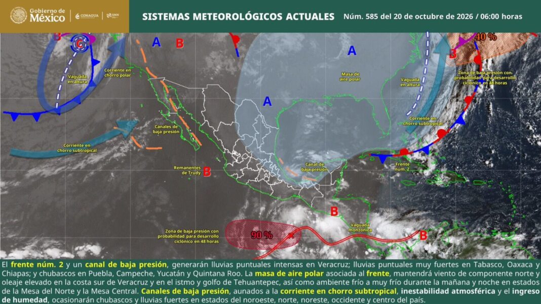 Frente frío número 2 provoca lluvias, vientos y descenso de temperatura en Oaxaca