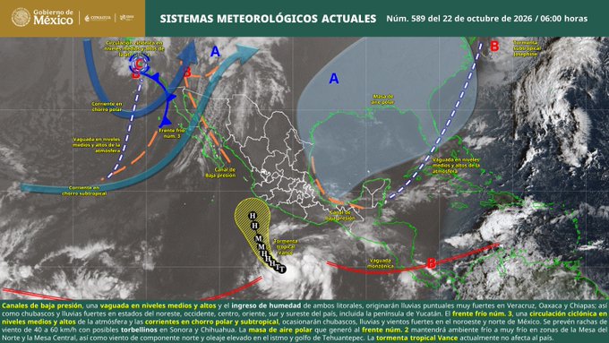 Se prevén lluvias muy fuertes en Veracruz, Oaxaca y Chiapas