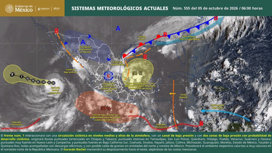 frente frío y circulación ciclónica provocarán lluvias intensas y oleaje de dos metros